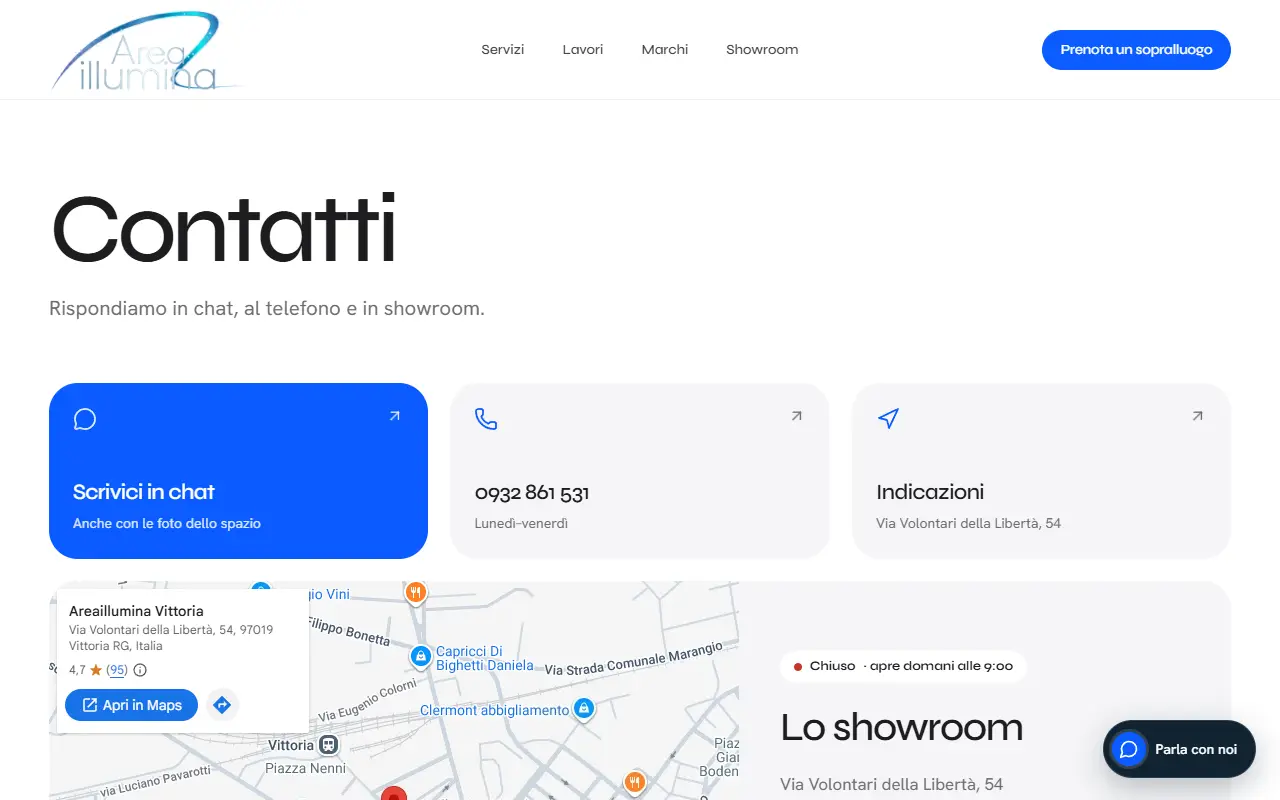 Pagina contatti del sito Area Illumina